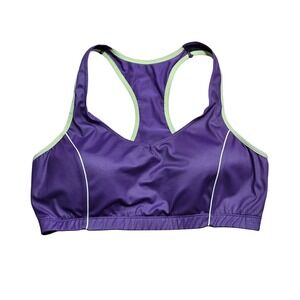 Moving Comfort Purple Racerback Sports Bra Lime Green Trim Molded Cups Women L